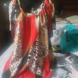 SHEIN Asymmetrical Red and Black Camisole Blouse